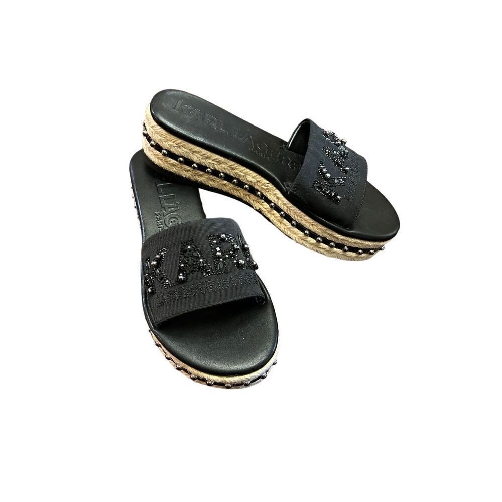 Karl Lagerfeld NWT Kamara Pearl Embellished Slip on Rope platform Size 7